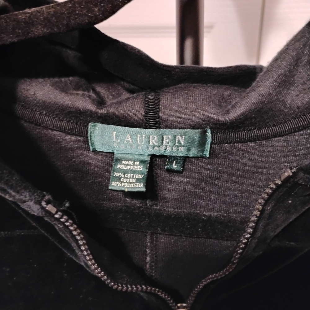 Ralph Lauren Black Velvet Women's Hoodie Jacket Size L Vtg - Picture 2 of 5